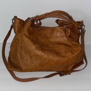ISADORA Italy Cuoio Brown Tooled Leather Large Tote Bag Purse